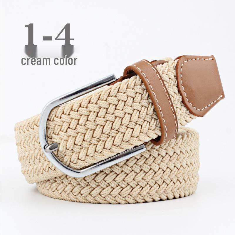 Korean Style Elastic Braided Canvas Belt with Pin Buckle for Men and Women