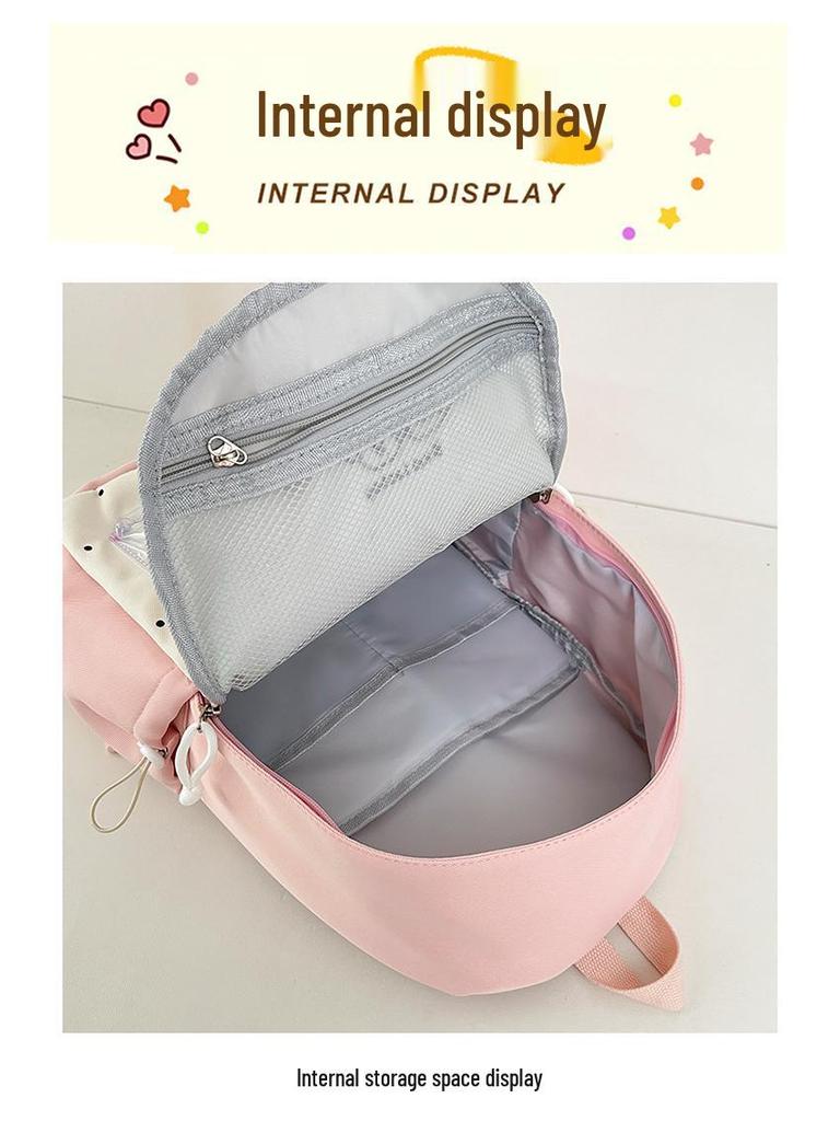 Japanese Anime Style Cute Girl Lightweight Backpack with Large Capacity and High-Value Brooch for Elementary Students