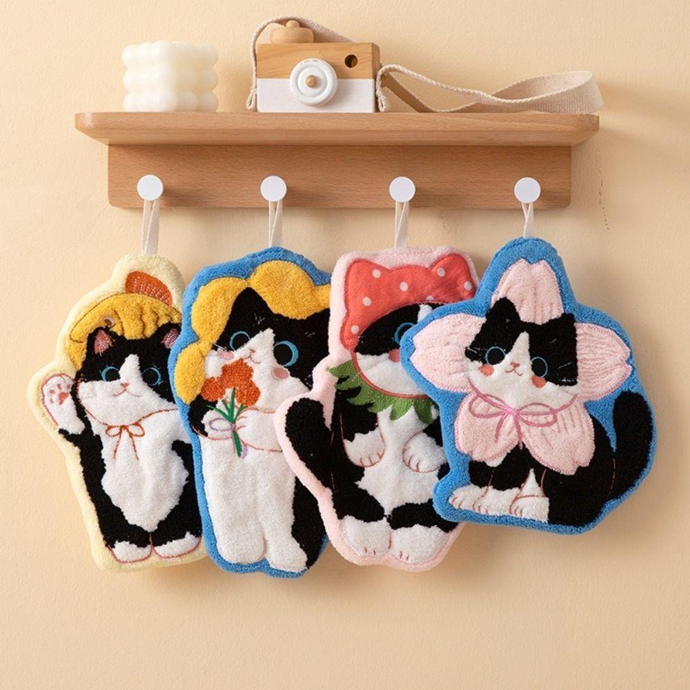 Soft Toilet Handkerchief Cute Cat Washcloth Cartoon Hand Towel  Kitchen