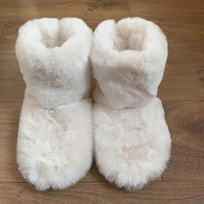 Indoor Women's Slipper Boots Winter Fur Contton Warm Plush Indoor Flat Fuzzy Fluffy Female Room House Shoes Flip Flop Ladies Slide