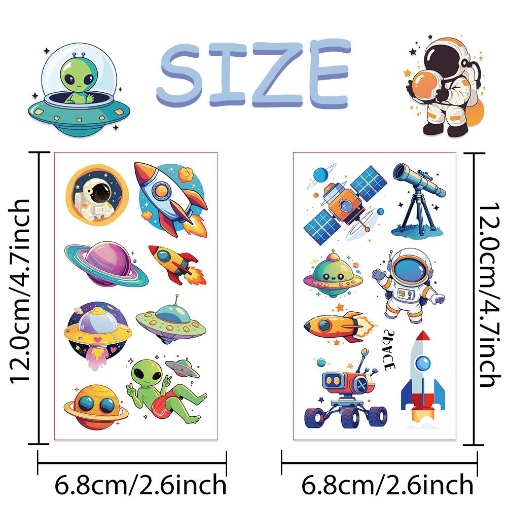 10 листов мультяшных тату-наклеек с космическим узором для рук, лица, тела, временные водонепроницаемые тату-наклейки, детские креативные подарки
