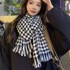 Autumn Winter Scarf Women Black White Plaid Print Scarf Tassel Trim Thick Warm Shawl Versatile Long Scarf Wrap