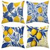 4Pcs Lemon Throw Pillow Covers, Mediterranean Blue , Summer Farmhouse Style Pillowcase For Sofa Couch Living Room Decoration