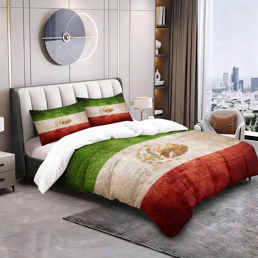 Mexico Flag Print Duvet Cover Set(1 Duvet Cover & 1/2 Pillowcase) Soft Bedding Set Ideal For Patriotic Home Decor