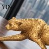 Office Desktop Decoration Golden Leopard Figurine Model, Vivid Statue, Squatting Running Posture, Resin Decorative Ornament for TV Stand Entryway