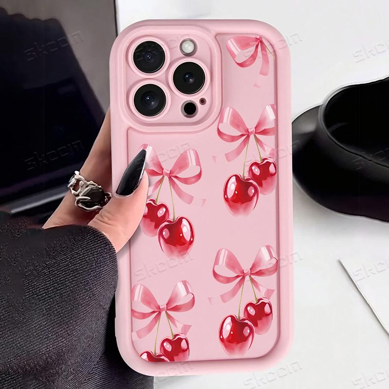 Простой чехол для телефона с узором из розовых вишневых бантиков для iPhone 17 16 15 14 13 12 11 Pro Max 17 Air 16E X XR XS 7 8 Plus Ударопрочный чехол