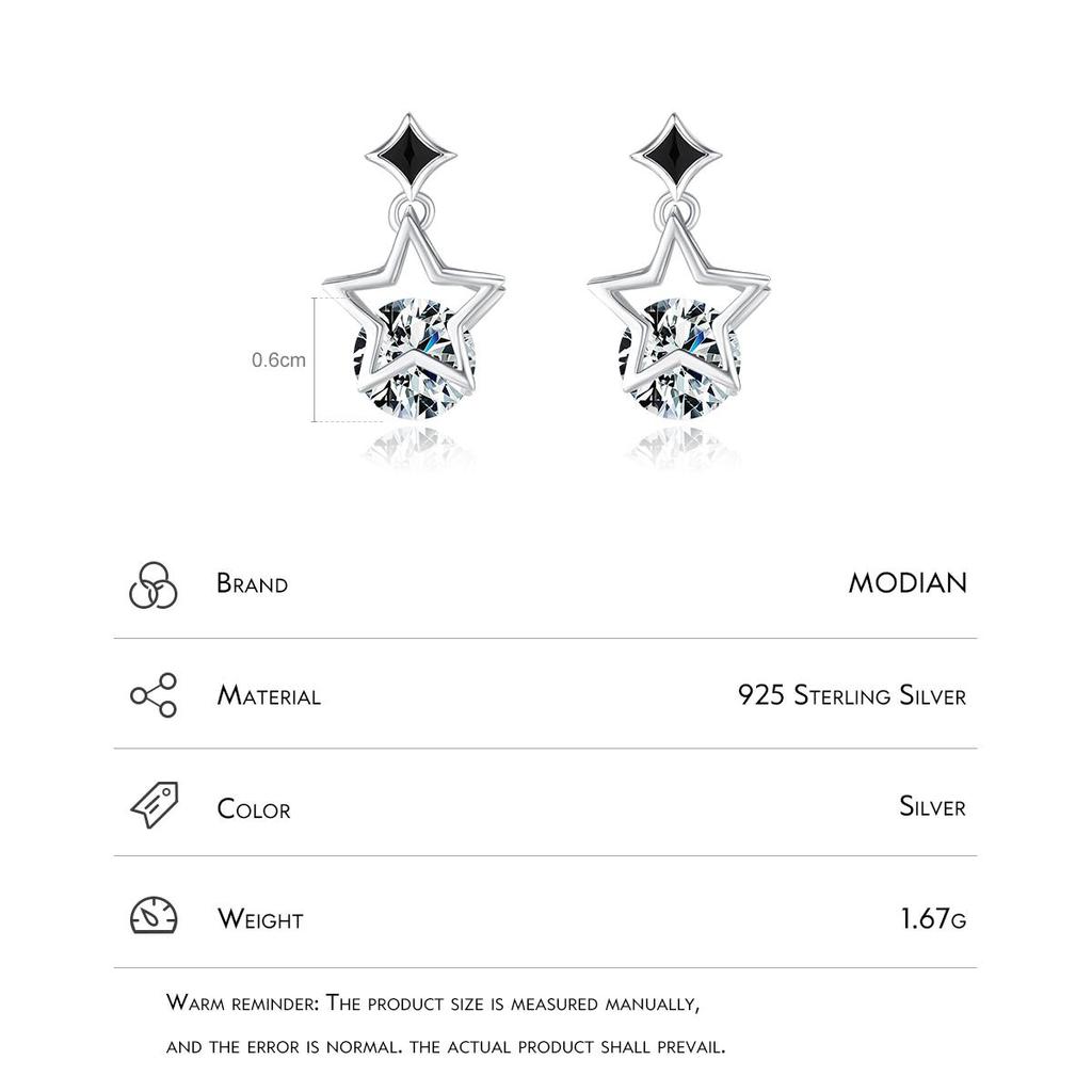 MODIAN Real 925 Sterling Silver Stars Sparkling CZ Stud Earrings Original Enamel Ear Studs For Women Hypoallergenic Fine Jewelry