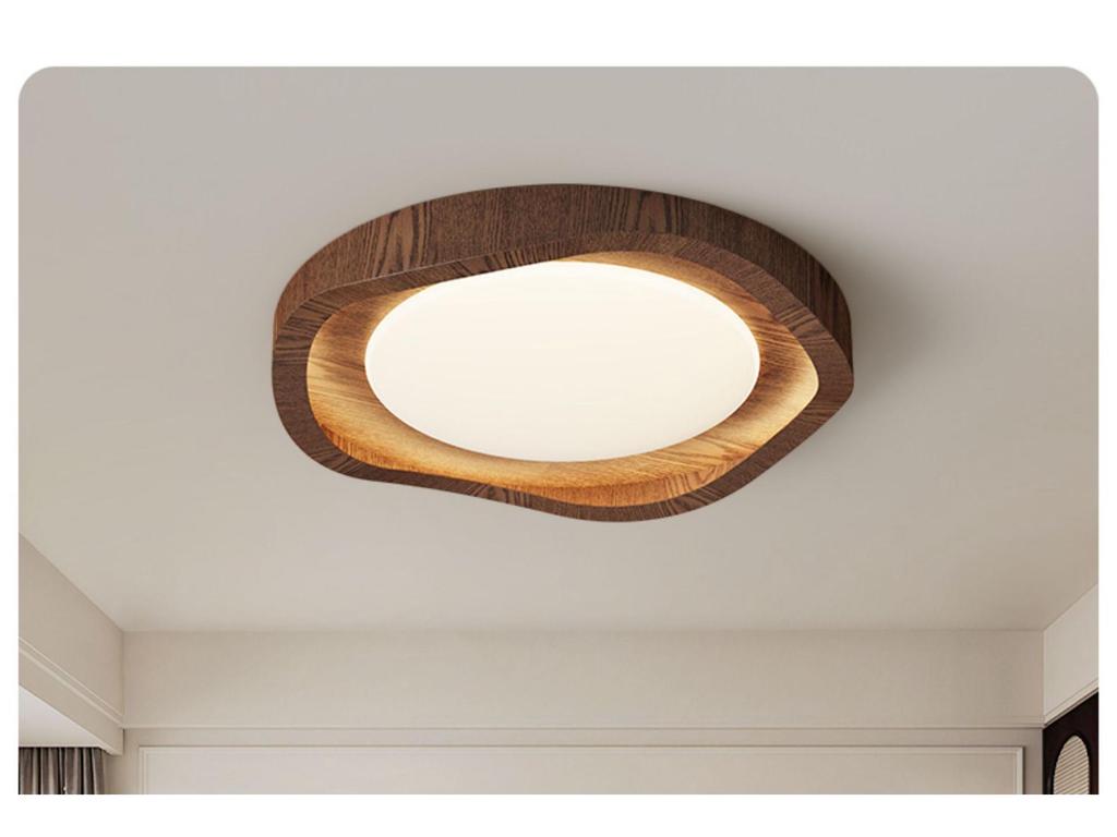 Wabi-Sabi Modern Walnut Ceiling Light - Minimalist Mid-Century Style, Dimmable for Bedroom
