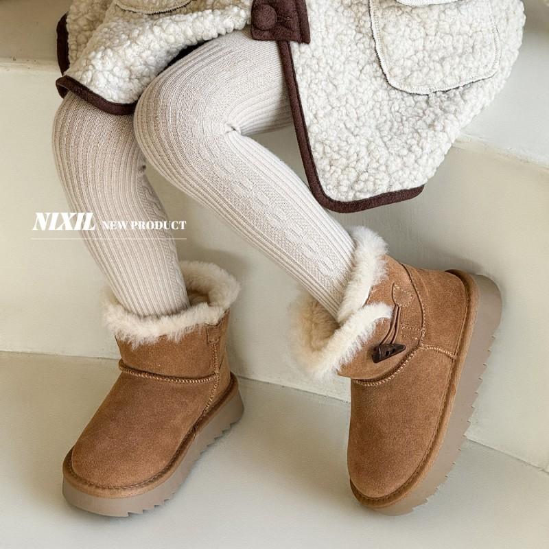 Kids Winter Snow Boots Girls With Horn Buttons Faux Suede Warm Lined Ankle Anti-Slip Rubber Sole