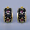 Elegant Court Earrings Imitation Ruby Earrings Vintage Enamel Two Tone Stud Wedding