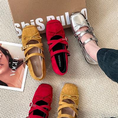 Внутреннее увеличение высоты Французские балетки одинарная обувь женская весна и лето новая ретро бант перекрестный ремешок туфли Мэри Джейн тренд