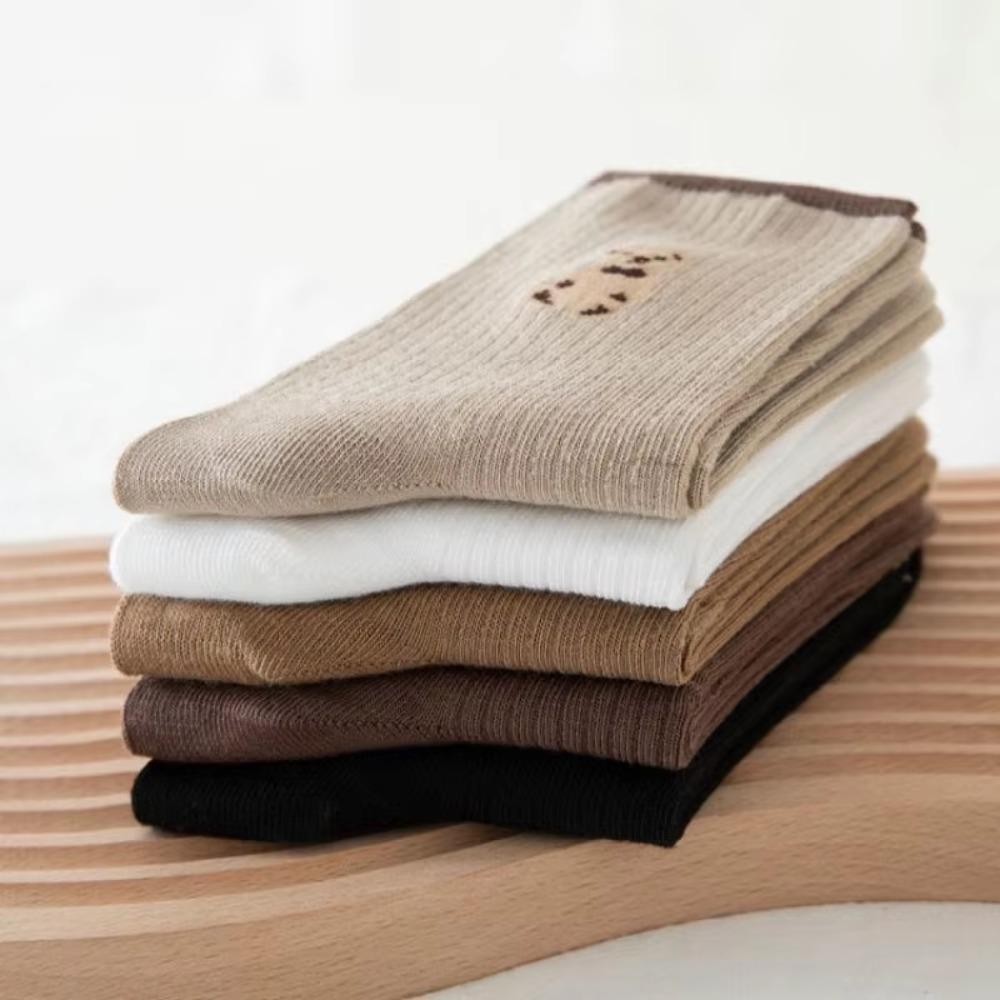 5 Pairs Bear Embroidery Snow Boot Socks Breathable Sports Socks Women Socks Autumn
