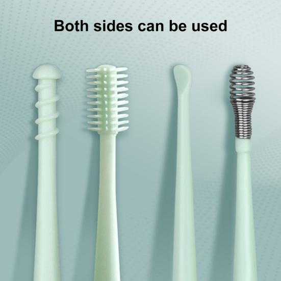 Yousheng Silicone Earwax Remover Set Stainless Steel Ear Picks Double-Head Spiral Brush Head Portable Ear Cleaner with Long Handle Faux Leather Case