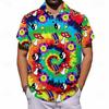 Men's Mushroom Shirt Short Sleeve Artistic Hippie Causal Summer Spring Turndown Button Up Pocket Red