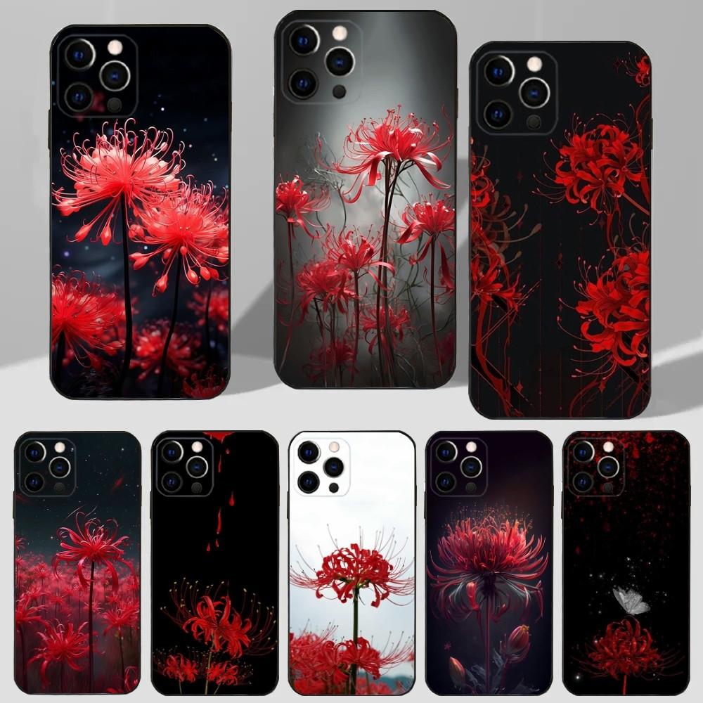 Чехол для телефона 'Красный паучий лилия' для iPhone 16,15,14,13,12,11 Plus,Pro Max,XS,X,XR,SE,Mini,8,7 Мягкий силиконовый черный чехол