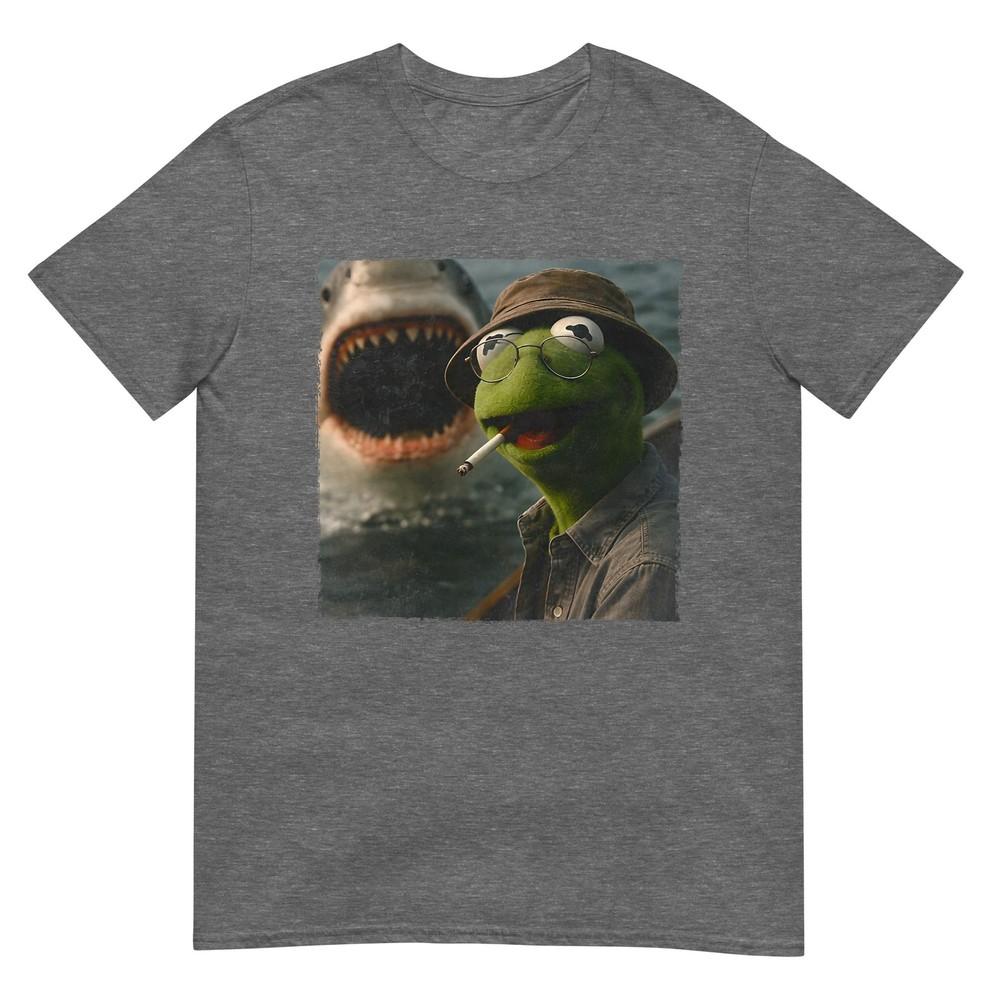 Funny Smoking Frog Meme Vintage Shark Attack Parody Tee TShirt