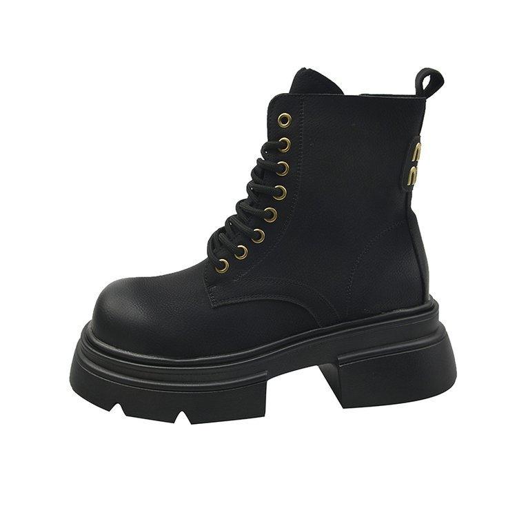 Vintage Rub Color Thick Bottom Boots Female 24 Autumn Hundreds of Short Biker Boots Yellow Boots