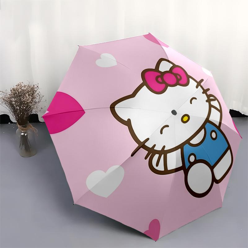 Hello Kitty, Hearts Automatic opening and closing folding umbrella with 8-rib frame and compact travel design, perfect for all occasions | S