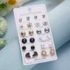 12 Pairs Earrings Set Stud Crystal Pearl Butterfly Flower Heart Women Jewelry