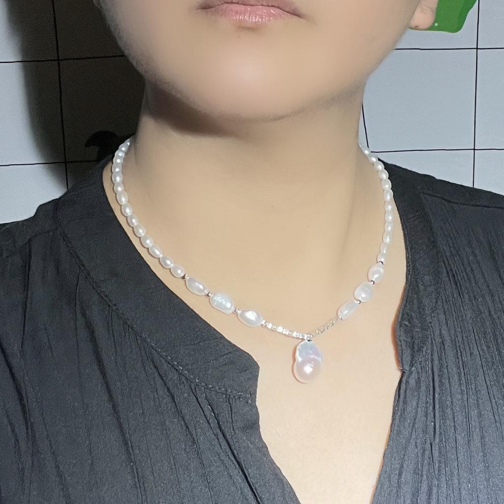 4-5 мм натуральное жемчужное ожерелье в форме риса, модное, легкое, роскошное, высокого уровня, стерлинговое серебро S925, цепочка на шею в стиле барокко, женская