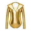 Girls Alien Cosplay Leotard Long Sleeve Cutout Back Metallic Bodysuit Gymnastics Dance Costume