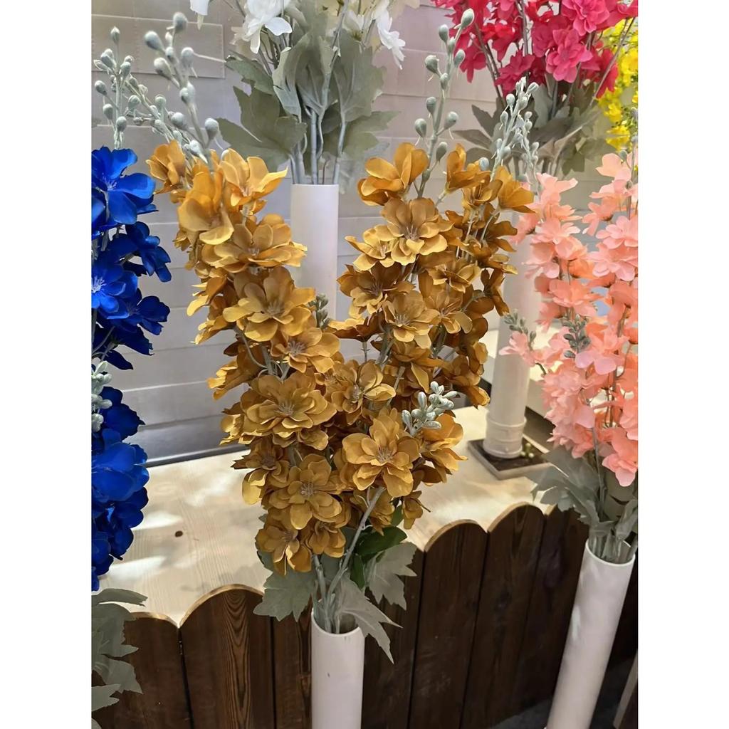 Искусственные флокированные дельфиниумы, имитация цветов, свадебная цветочная композиция, двузубый крупный дельфиниум, украшение для отеля, искусственный ф