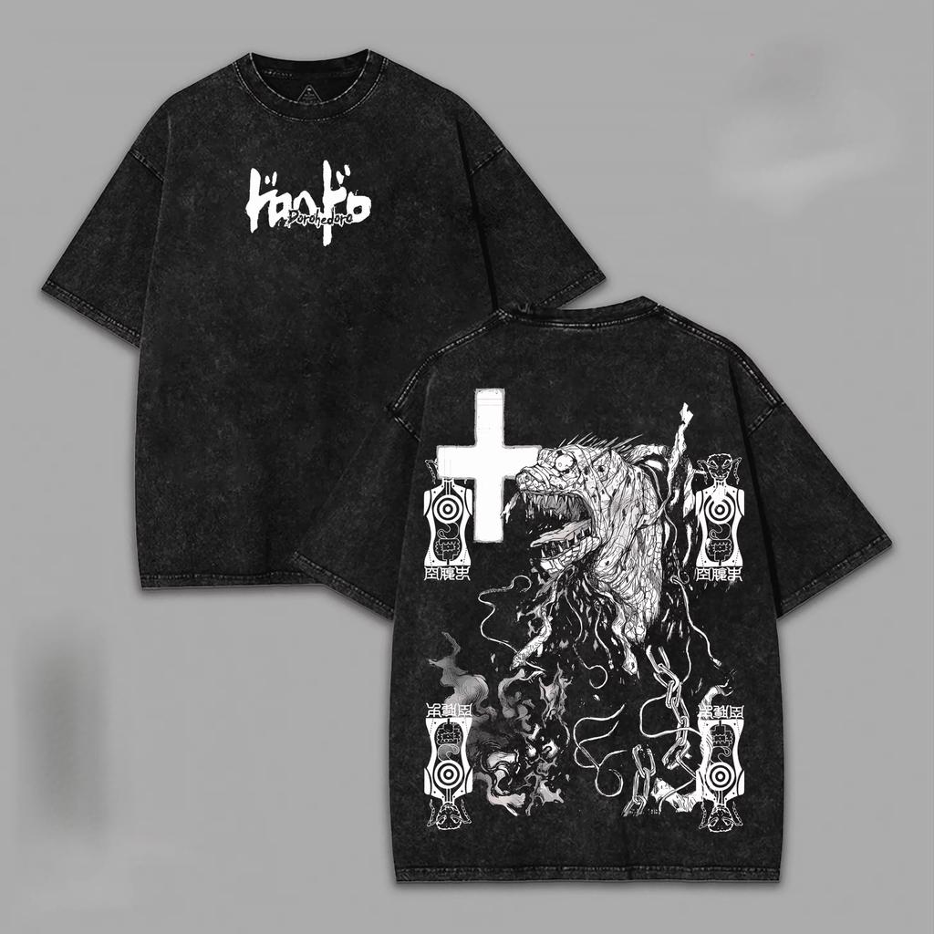 Dorohedoro Caiman Manga Tshirt Men Women Cotton Printed Short Sleeve Washed Retro Streetwear Oversized Top Summer 2026 Hot Sale