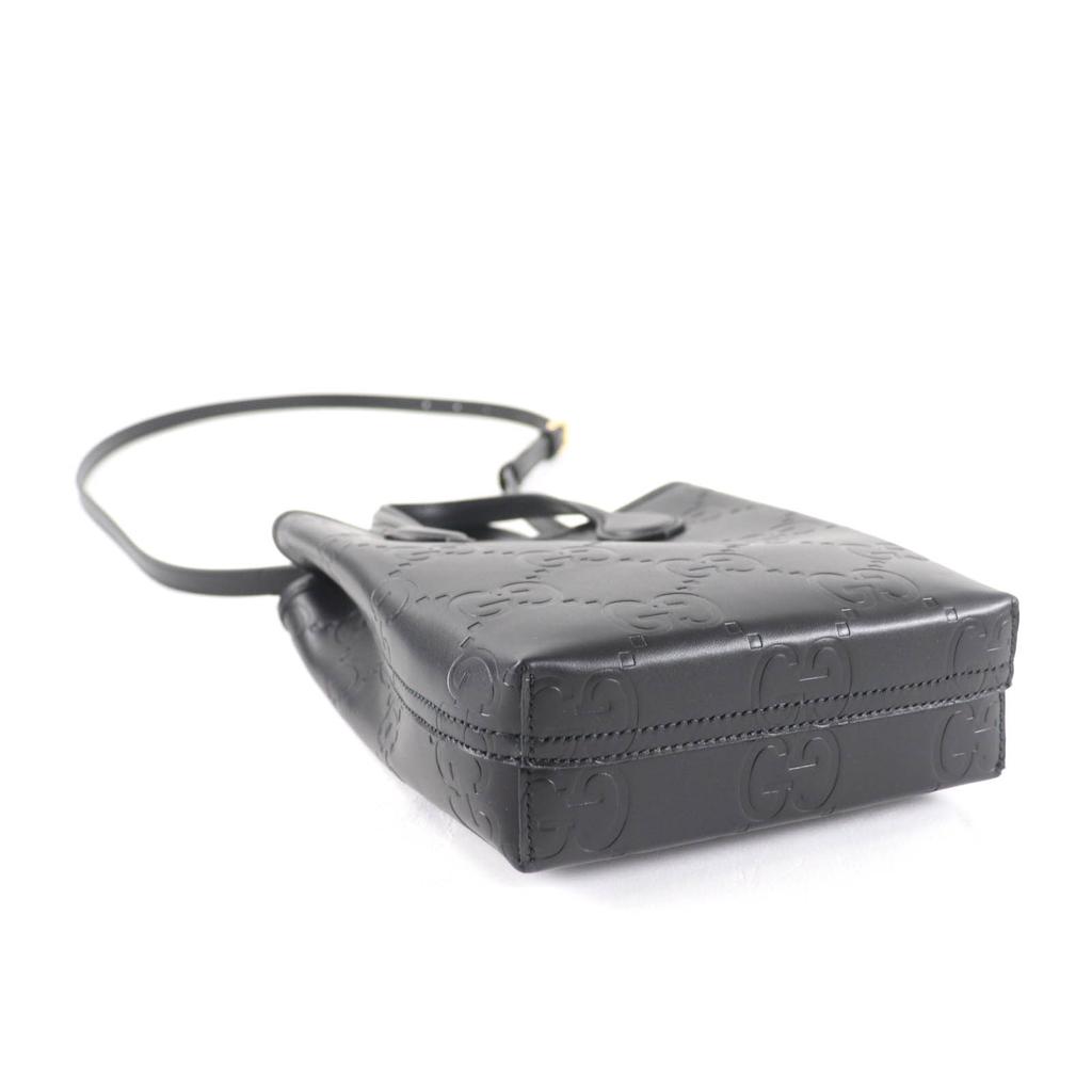 Pristine GUCCI Shoulder Bag GG Super Mini Bag 2way Leather black leather Women Used