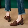 Square Head High Heels Autumn and Winter Bow Women's Shoes 2025 New British Style Brown Retro French Thick Heel Single Shoes
