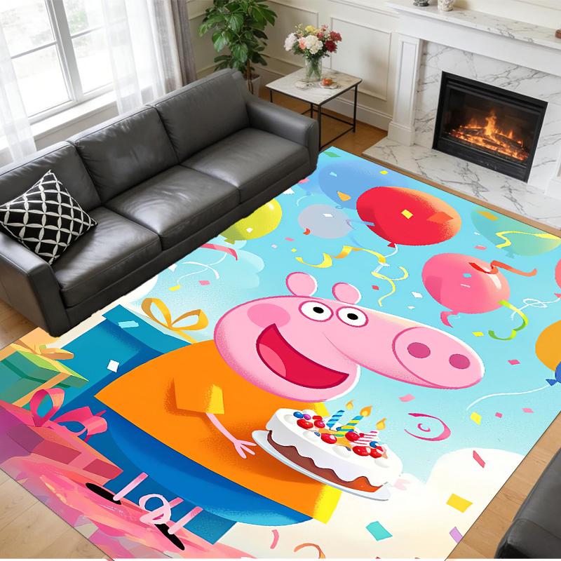 Peppa Pig Print Crystal Velvet Plush Rug Anti?Slip Wear?Resistant Floor Carpet For Indoor Household Home Decoration