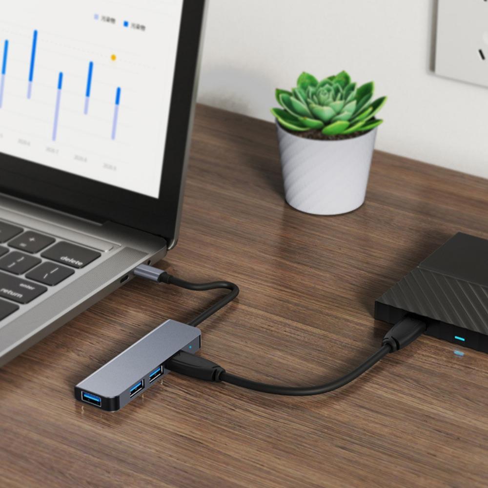 Адаптер-хаб Type C на USB 3.0 для ноутбука MacBook, расширение на 4 порта, высокоскоростная передача данных, разветвитель