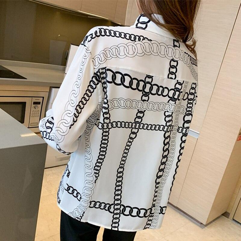 Шифоновая рубашка с длинными рукавами во французском стиле, осенние свободные топы, модная офисная женская одежда, элегантная блузка с принтом цепочки, Blusas 27894