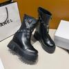 Fashion 9CM Thick Heels Motorcycle Boots High Platform Spring Autumn Leather Sneakers Women Winter Ankle Boots Rivet Short Punk Boots