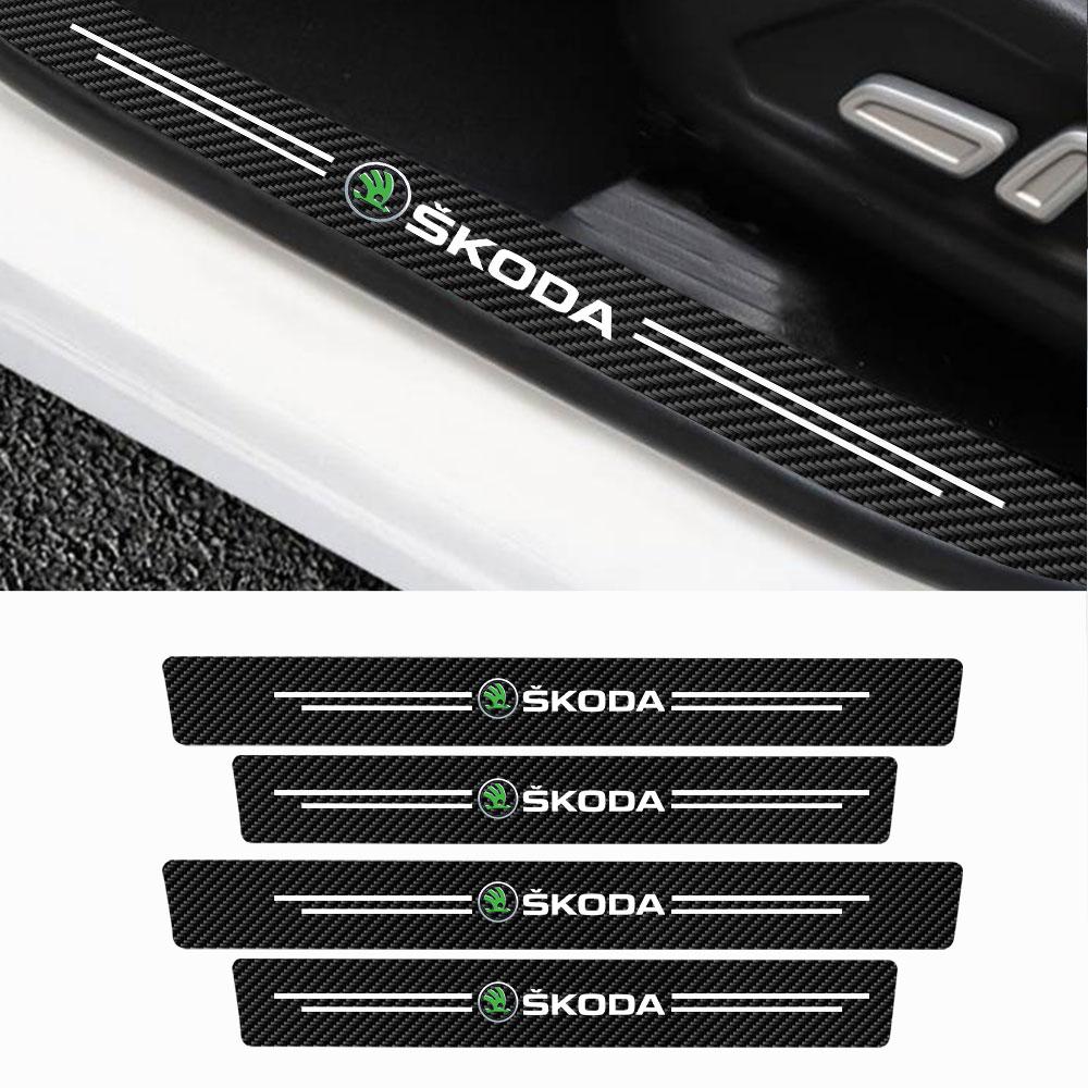 czftb8 4Pcs/set Leather Car Door Plate Sill Anti Scuff Protector Sticker For Skoda Octavia A5 A7 Karoq Scala Rapid Fabia Superb Kodiaq