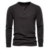 Men's Round Neck Button Long Sleeve Shirt Men's Casual Fashion Solid Color Shirt