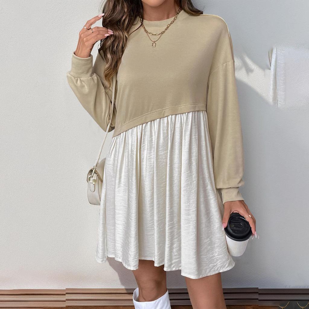 Женское модное повседневное платье с круглым вырезом и длинным рукавом в цветочном стиле