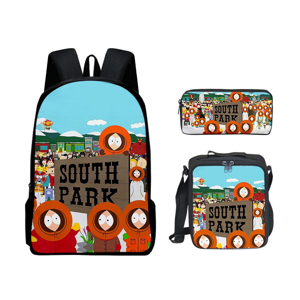 Trendy Popular Novelty SOUTH PARK 3D Printed 3pcs/Set Student School Bags Laptop Daypack Backpack Lunch bag Pencil Case
