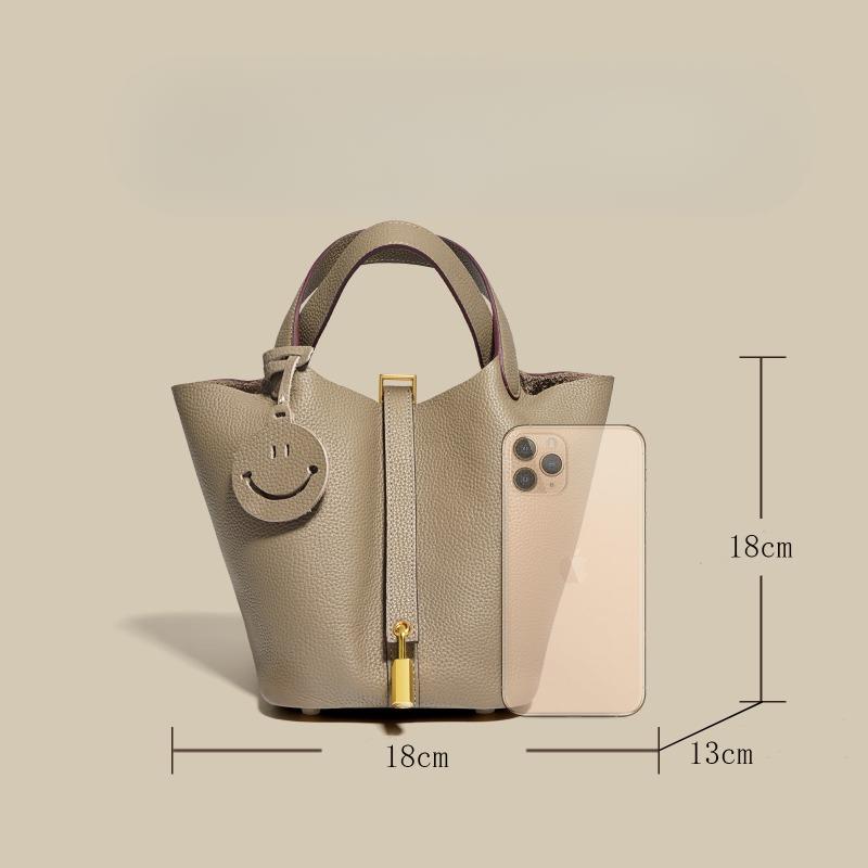 First Layer Cowhide Basket Bag Light Luxury Luxury Sense Genuine Leather Bucket Bag Fashion Everything Handbag