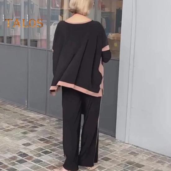 Женский комплект из 2 предметов: топ и брюки, V-образный вырез, рукава три четверти, толстовка с эластичной резинкой на талии, широкие спортивные штаны, спортивный костюм, осенний повседневный спортивный костюм