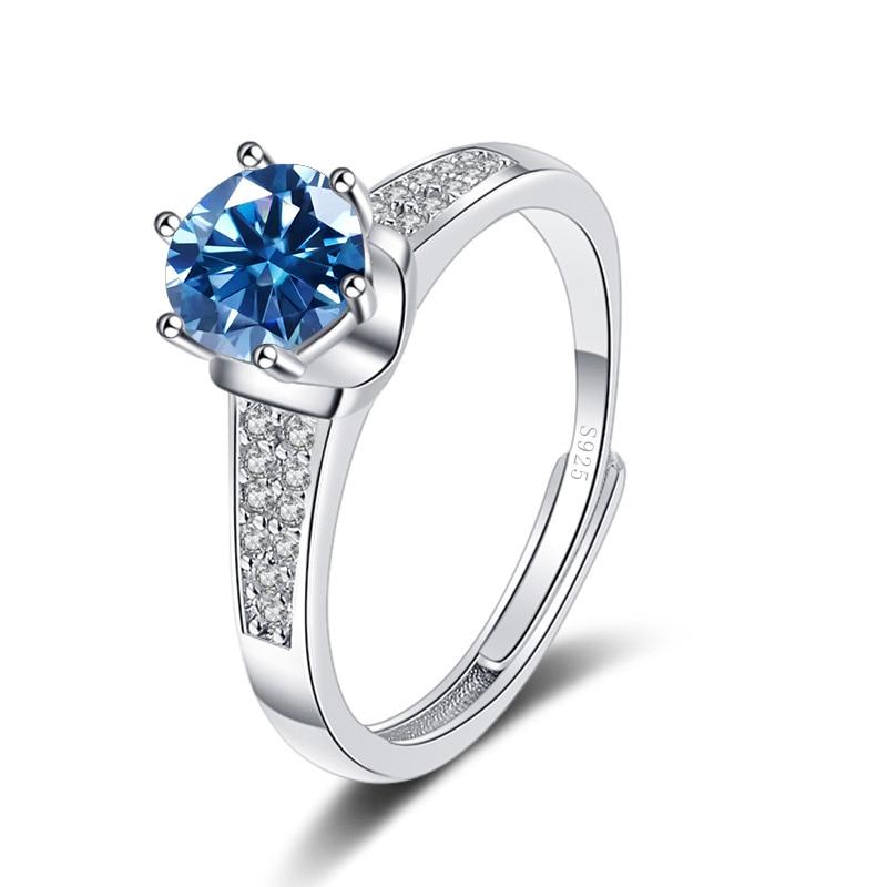 Bague Ringen Real 1ct Round VVS D Moissanite Diamond Ring For Women S925 Sterling Silver Jewelry Six Claw Opening Adjustable Rings