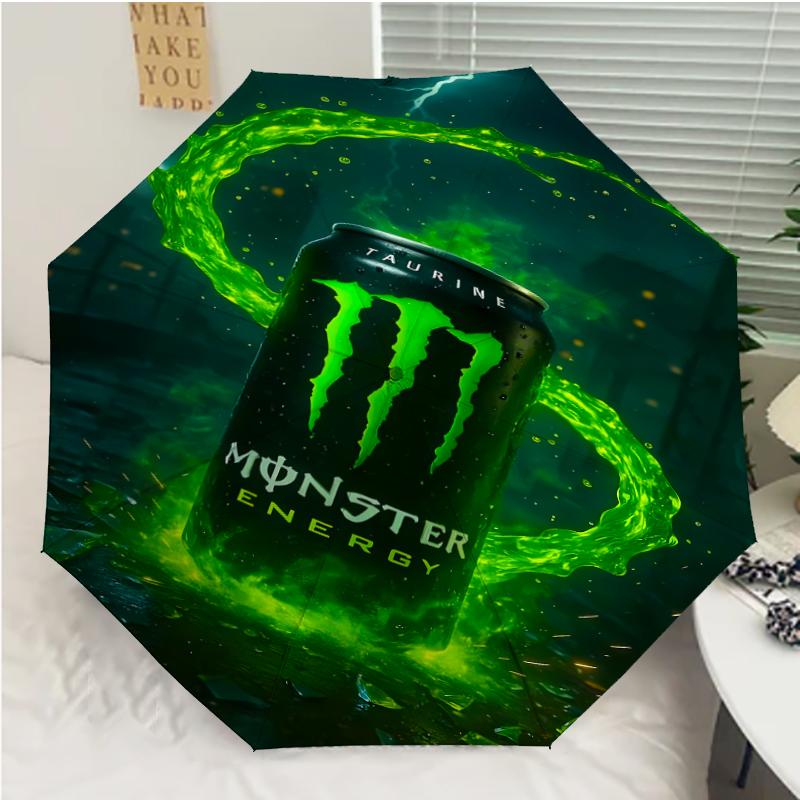 Автоматический зонт с принтом логотипа Monster Energy, 8 спиц, железный каркас, пластиковая ручка, подходит для путешествий на открытом воздухе и на каждый день, идеальный подарок