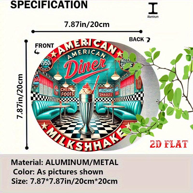 D Flat pc Retro s American Diner Round Aluminum Sign x Inch Vintage Milkshake Art Wall Decor Rustic Metal Tin