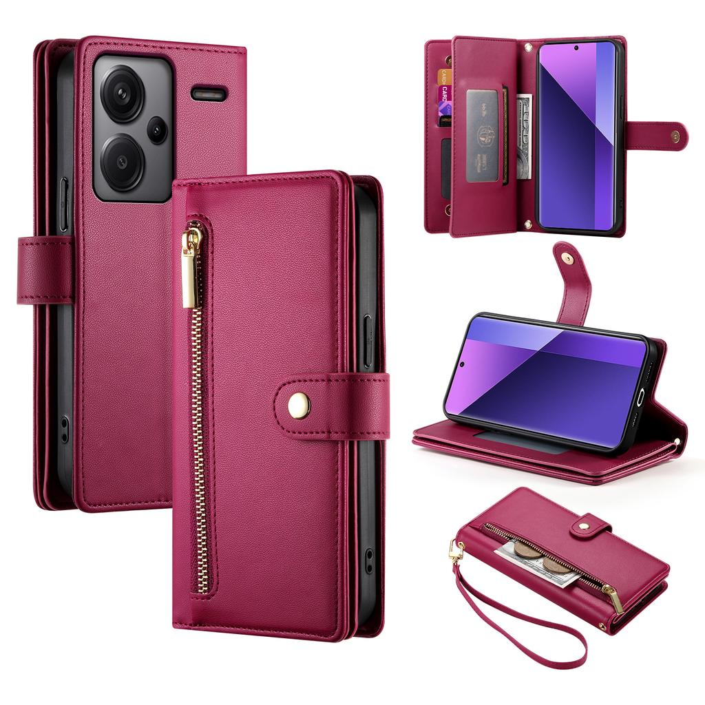 DF-011 For Xiaomi Redmi Note 13 Pro+ 5G Case Zipper Wallet Leather Phone Cover Stand View