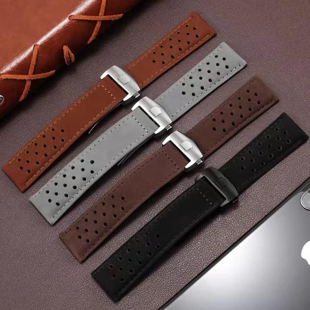 Watch Strap TAG HEUER Belt Watch Band Leather Original D Buckle TAG HEUER Aquaracer Series TAG HEUER Carrera Monaco Series Compatible Replacement Belt