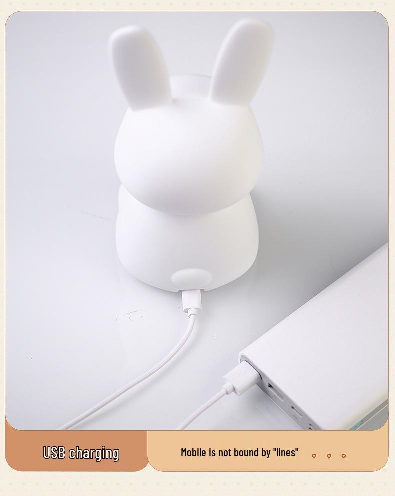 Милый Силиконовый Ночник-Кролик - USB-Зарядка, Спутник для Сна Малыша, Кормления и Спальни
