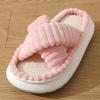 Fashion Cross Strap Corduroy Platform Slippers Women Thick Sole Comfortable Indoor House Slippers Woman Open Toe Non Slip Cotton Shoes