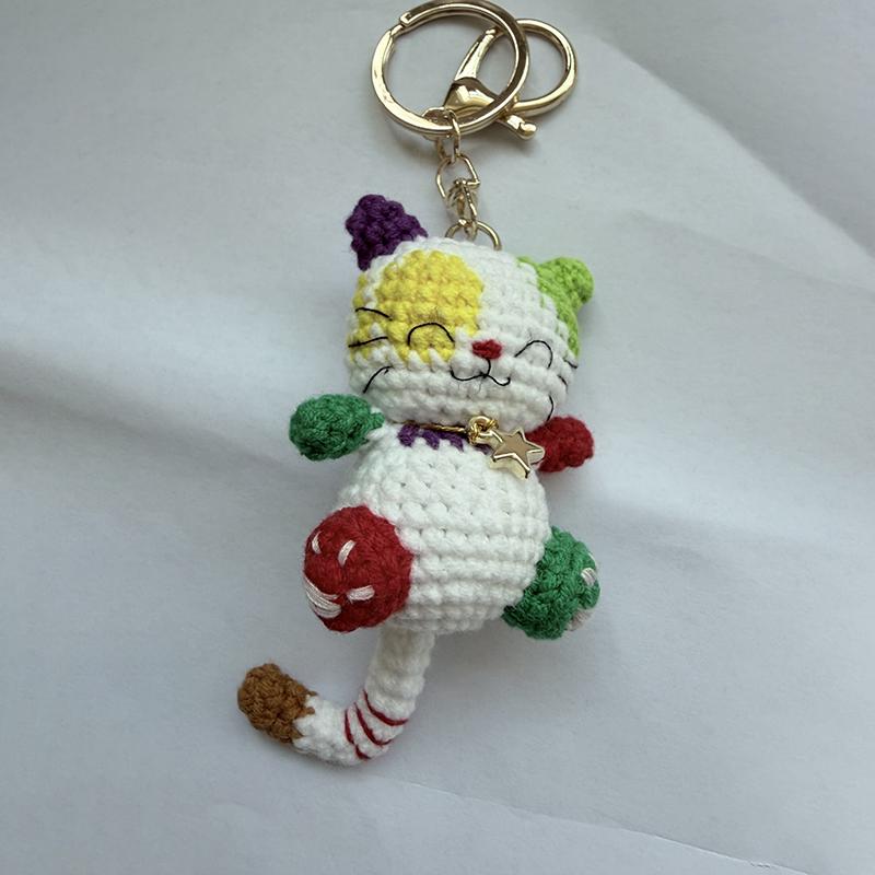 Handmaking Crochet Kitten Keyrings Cute Smiling Cat Doll Crochet Keychain Cartoon Kitten Series Knitting Doll Keychain Custom