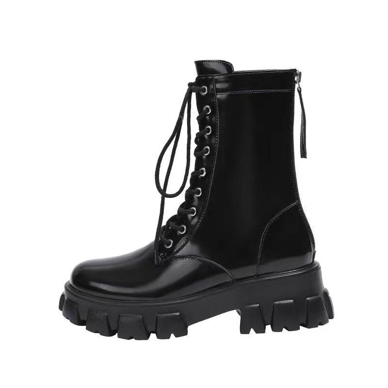 2024 Spring/Autumn Trendy Versatile Rear Zipper Thick Soled Tall Short Boots Work Clothes Motorcycle Boots Women's Casual Shoes