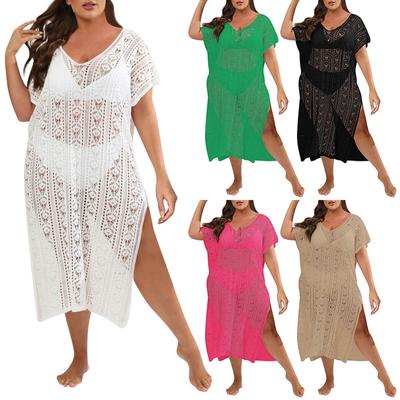 Женская ажурная тканая рубашка больших размеров с глубоким V-образным вырезом, пляжное бикини, верхняя блузка