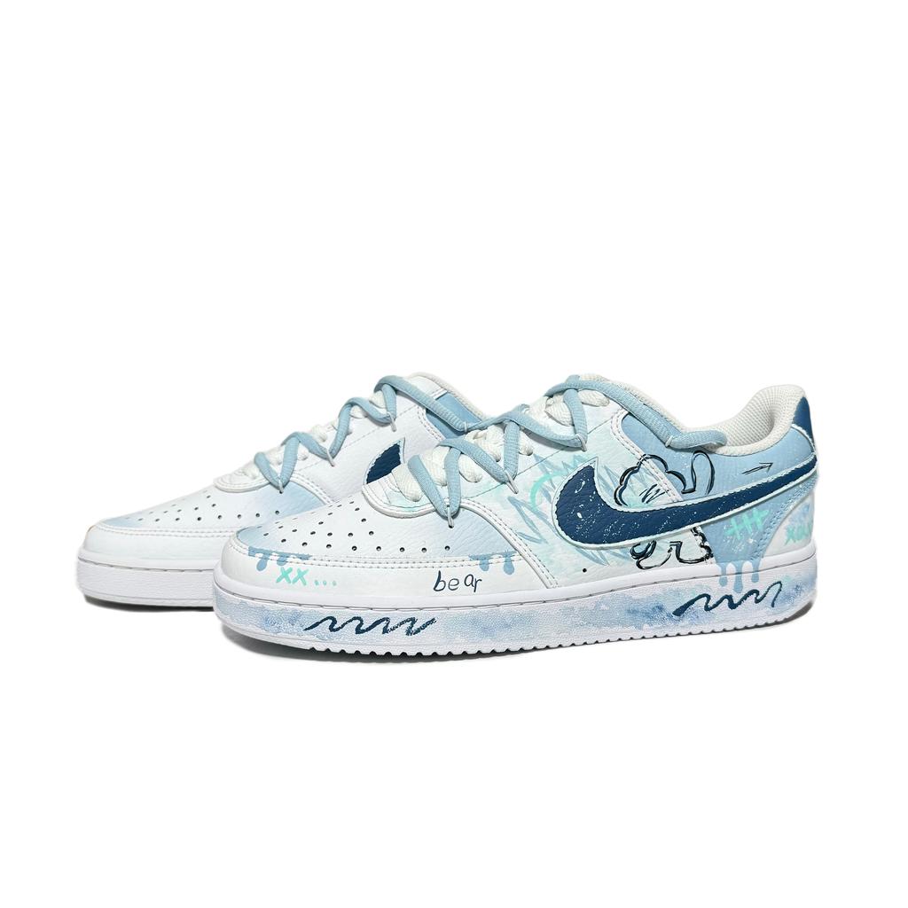 Nike Court Vision 1 Медведь Бит Сердца Скользкие Устойчивые к истиранию Низкие Скейтбордические Кроссовки Унисекс Синие CD5463-101(Команда61-)